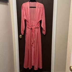 RARE VINTAGE OLGA GRAND SWEEP WRAP ROBE w/POCKETS PINK CORAL 94500 XL